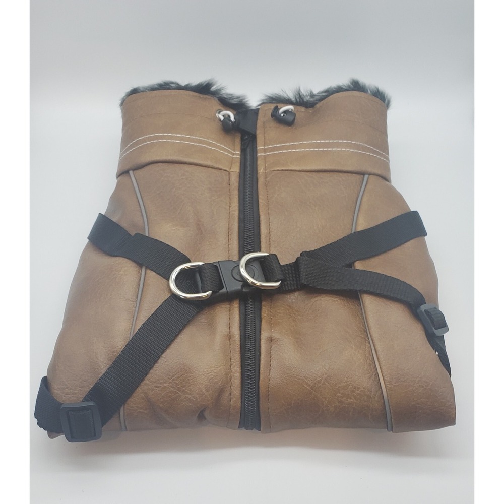 Winter Coat for Dog‎ Coffee Brown Faux Fur Trimming Adjustable Strap Size- XL